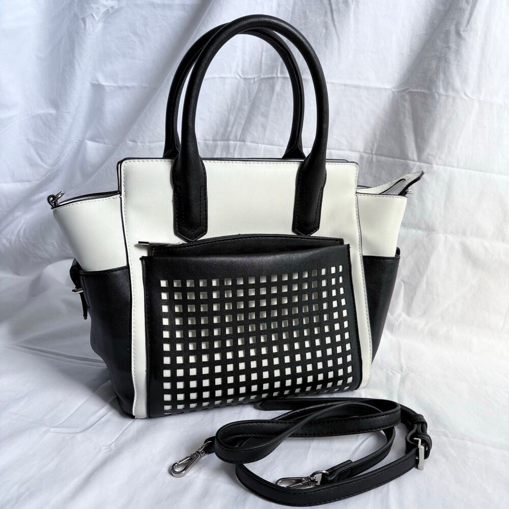 Reed Krackoff Atlantique Mini Perforated Tote Crossbody bag leather white black